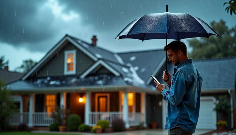 Assessing the damage: A new house roof totalled to hail leaves the homeowner planning repairs under stormy skies.