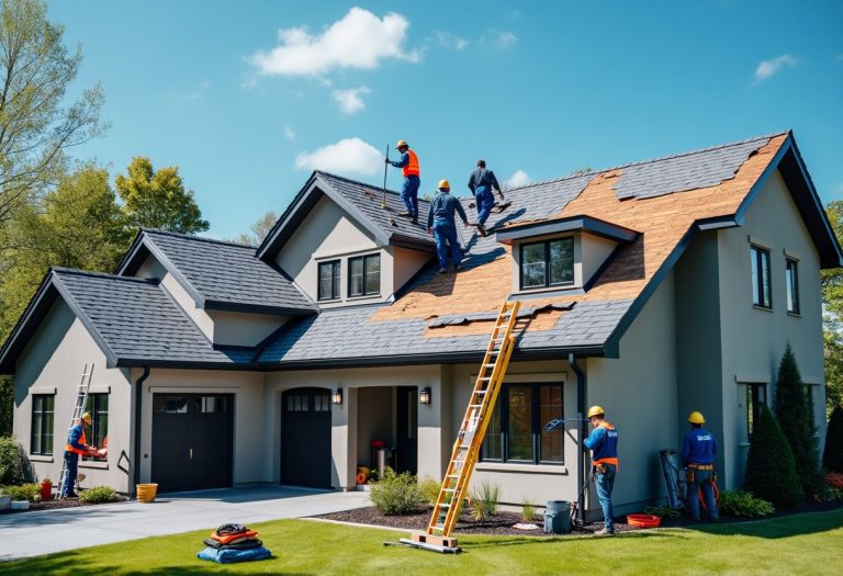 Multiple Roofers Workings On A Big House