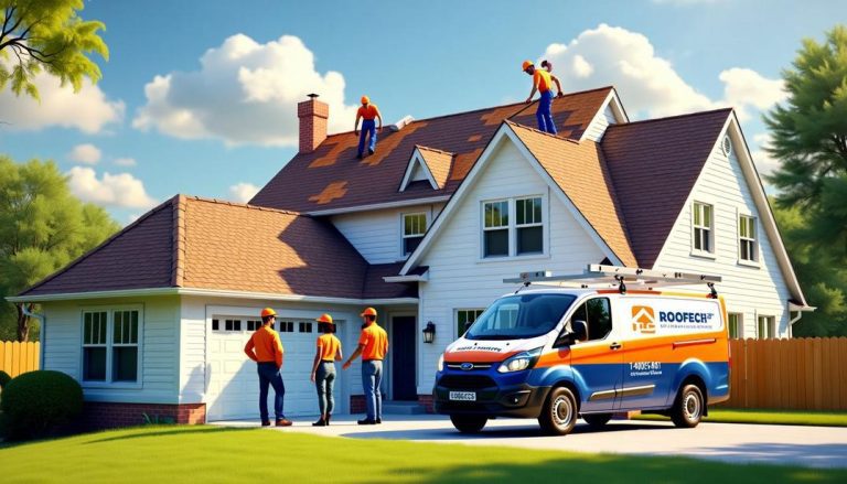 Workers busily replace a home's roof—ever wondered, does home insurance cover roof replacement?